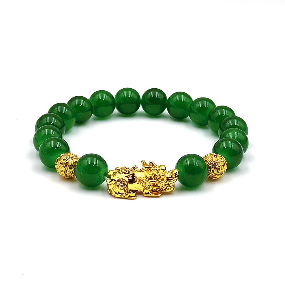10mm Imitation Jade Pixiu Couple Bracelet with RuYi Beads for Wealth and Luxury