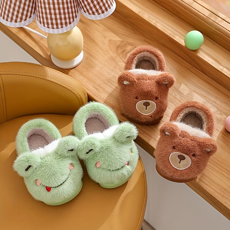 Casual Cute Cartoon Animal Slip On Furry Home Shoes for Girls Boys, Non-slip Warm Comfy Slippers for Indoor