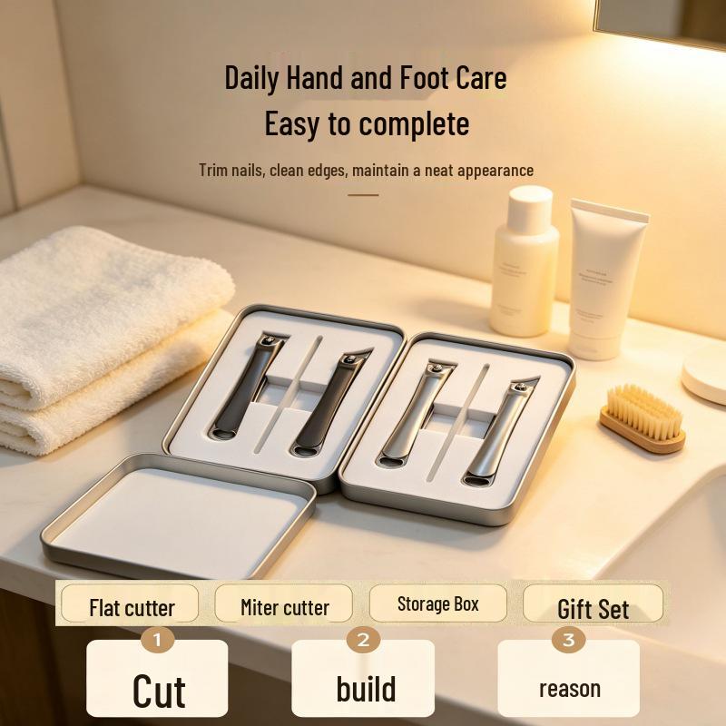 High-Grade Portable Stainless Steel Nail Clipper Set with Flat & Angled Edges for Ingrown & Thick Nails In Gift Box