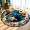 3D Ocean Vortex Round Rug Sea Turtles Swimming Over Blue Whirlpool Carpet Immersive Undersea Floor Art for Kids Room Decoration
