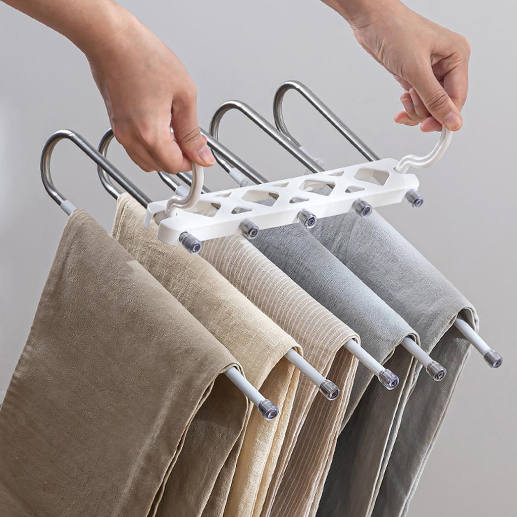 5 Layers Folding Magic Pants Hanger Stainless Steel Antislip Clothes Trousers Scarf Storage Rack Closet Wardrobe Organizers
