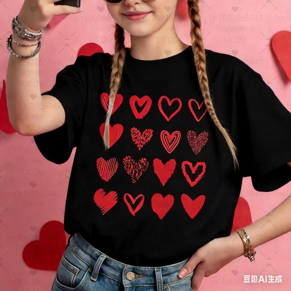 26 Sprint Valentines Day Women Couple Short Sleeves Tee Womens Heart Print Round Neck TShirt Unisex Anniversary TShirt