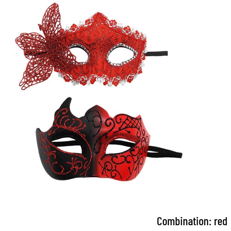 Elegant Black Painted Half-Face Mask for Halloween Masquerade – Men's Couples Edition