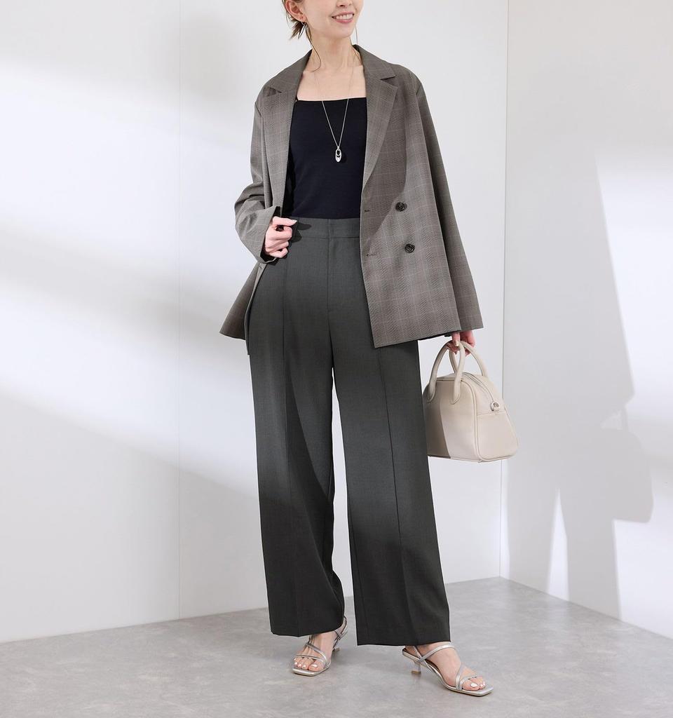 Rope Picnic Moisture Quick Sheer Straight Wide for GDS15430 Charcoal 40 [UV Protection, Wicking, Drying] Linen-Like Pin-Tuck Pants/Suitable