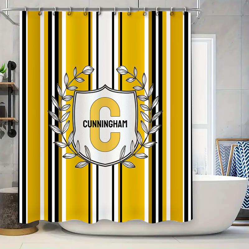 

Custom Shower Curtain Modern Striped Design With Shield Name Lettering For Bathroom Decorations W60H190(CM)-1 Pcs