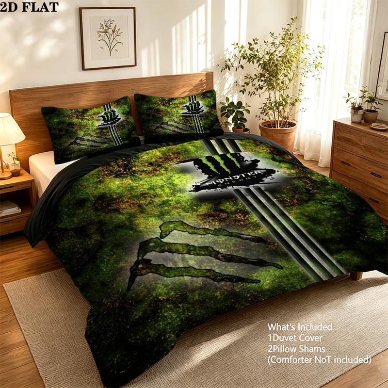 Monster Energy Pattern Bedding uilt Set uilt Cover Pillowcase Home Decoration Birthday Gift (1 * duvet cover + 2 * pillowcase without core)