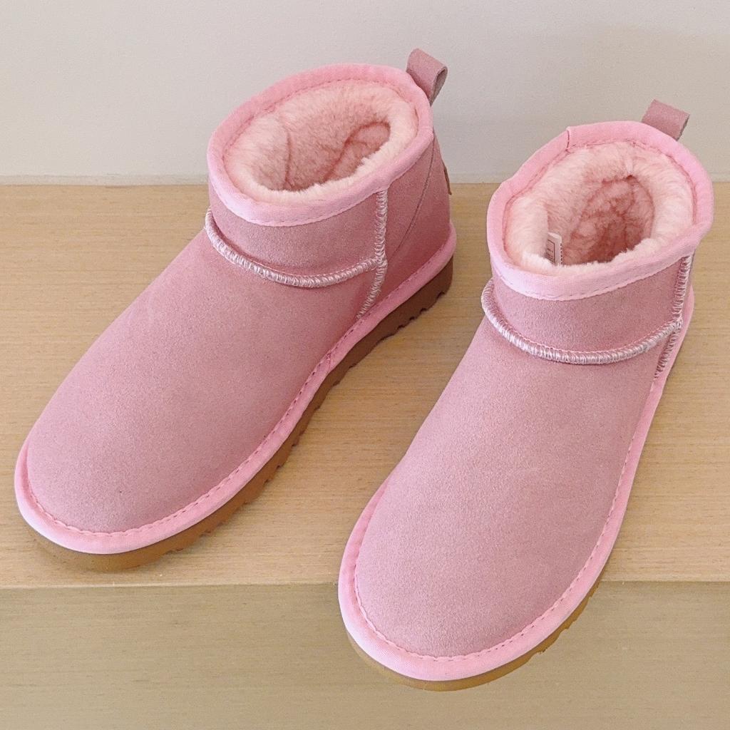 Classic Winter Women Ultra Mini Snow Boots Genuine Cowhide Leather Fur Slippers 2026 New Design Men Short Boot Flat Cotton Shoes