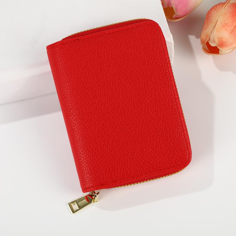 Women's Solid Color Accordion Card Holder - Lychee Pattern, Large Capacity, Multi-Card Slot, Simple Coin Purse Trend