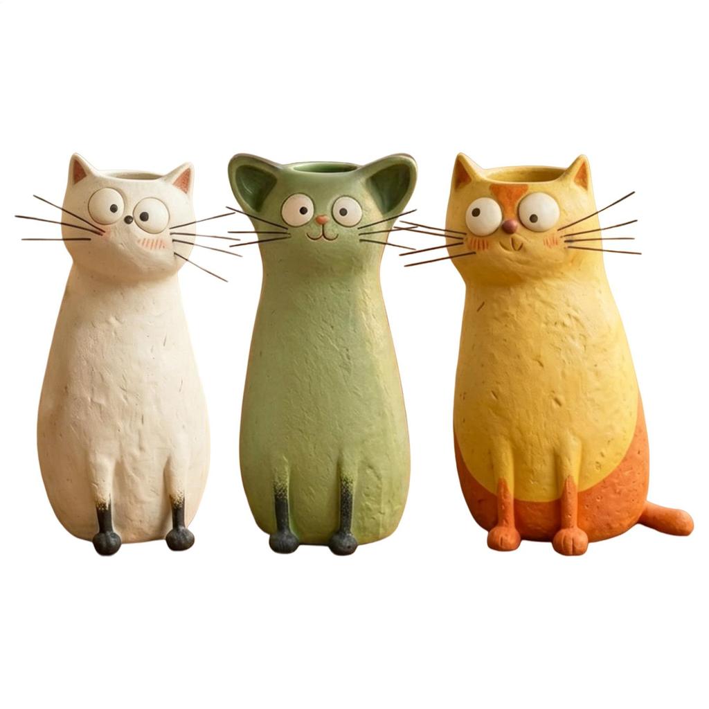 Cat Vase Resin Cat Desk Ornament Whimsical Vase for Bookshelf Mantel Entryway Living Room Dining Table Bedroom Office Balcony