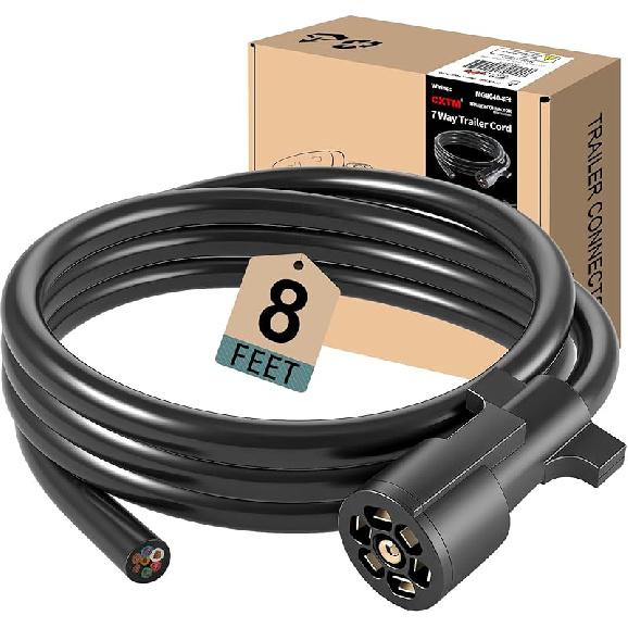 7 Way Trailer Cord,4FT Heavy Duty 7 Way Trailer Plug Inline Cord Wire Harness Cable Double Prongs Connector 7 pin Trailer Wiring Harness 4 Feet for