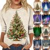Moda damă ocazional decolteu rotund mâneci 3/4 tricou imprimat largi Top dama