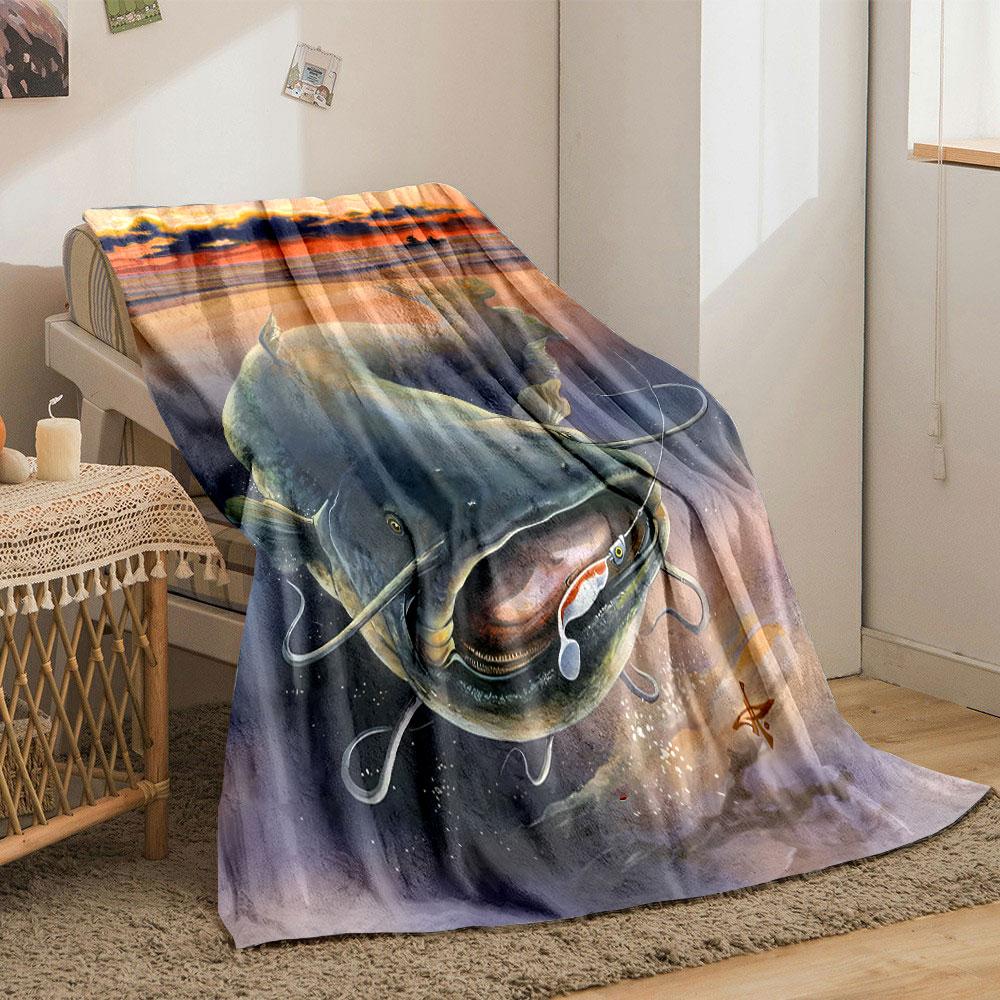 Giant Catfish Fishing Sunset Blanket bedroom Blanket for Livingroom Couch lunch break Soft throw for Friend's festival Gift