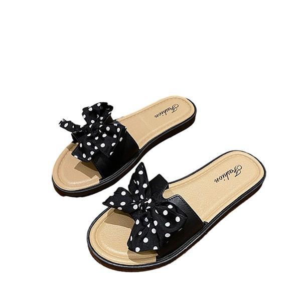 Mule Sandals, Flat Slippers, Women s, Heelless, Open Toe, Bowknot, Polka Dot Pattern, Spring, Summer, Autumn, Winter, Jute Sole, For Home Use,
