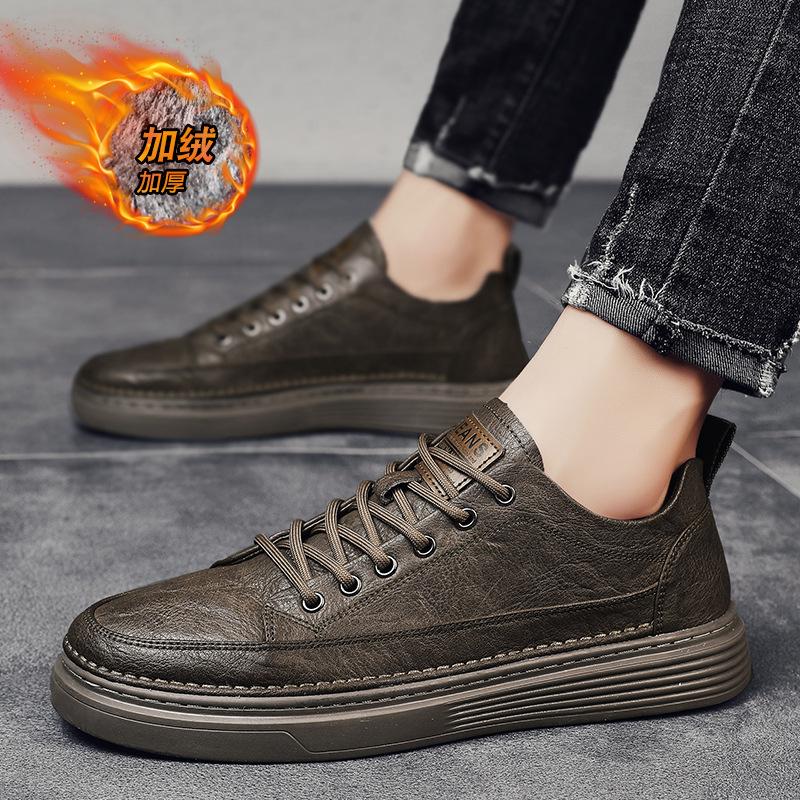 

[Good quality shoes] Winter versatile trendy men s shoes, velvet warm men s board shoes, retro low-top casual shoes 44