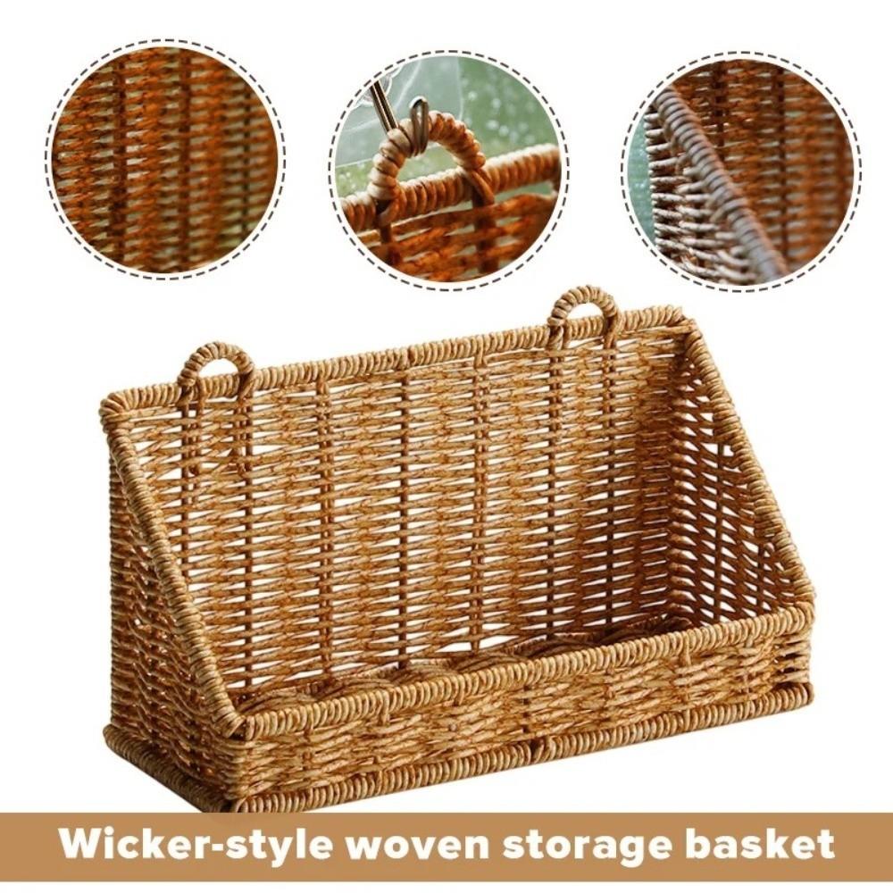 Imitation Rattan Woven Hanging Basket Wall-Mounted Storage Hamper Grocery Basket  Living Room
