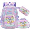 Rainbow Gradient Butterfly Girls Backpack Set School Bag Large Capacity Lunch Bag Pencil Case Kids Back To School Birthday Gift
