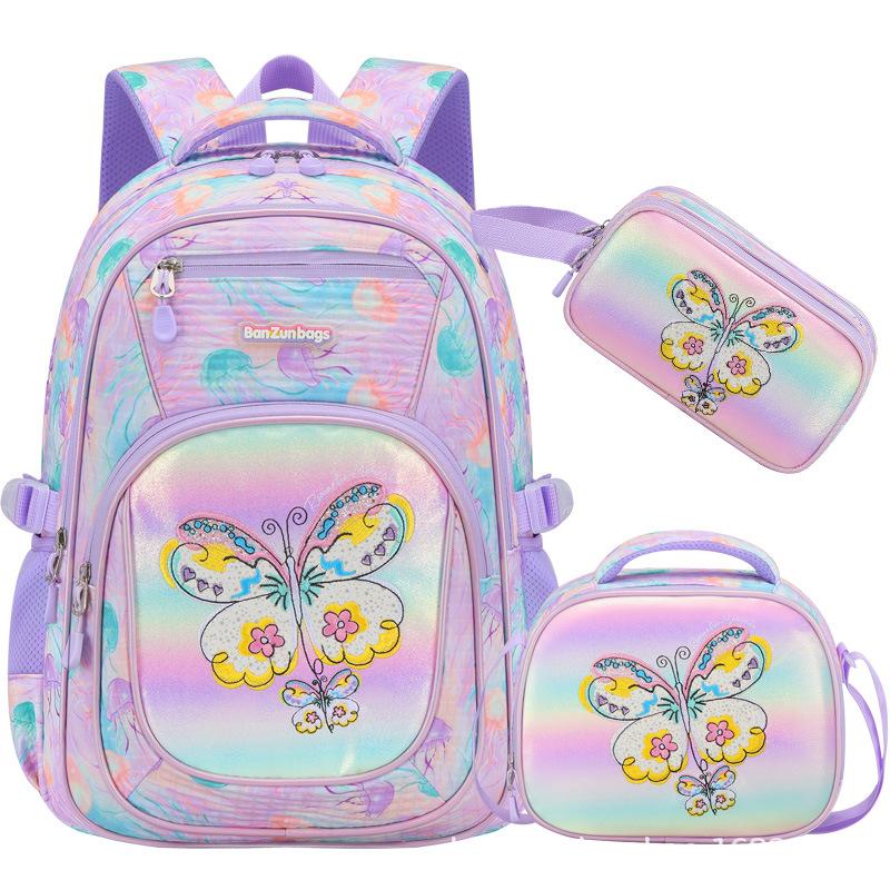 Rainbow Gradient Butterfly Girls Backpack Set School Bag Large Capacity Lunch Bag Pencil Case Kids Back To School Birthday Gift