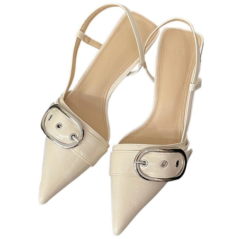 Fashion Metal Buckle High Heels Sandals Women Summer Silver Shallow Mouth Party Shoes Woman Korean Style Pointed Toe Thin Heels Sandals