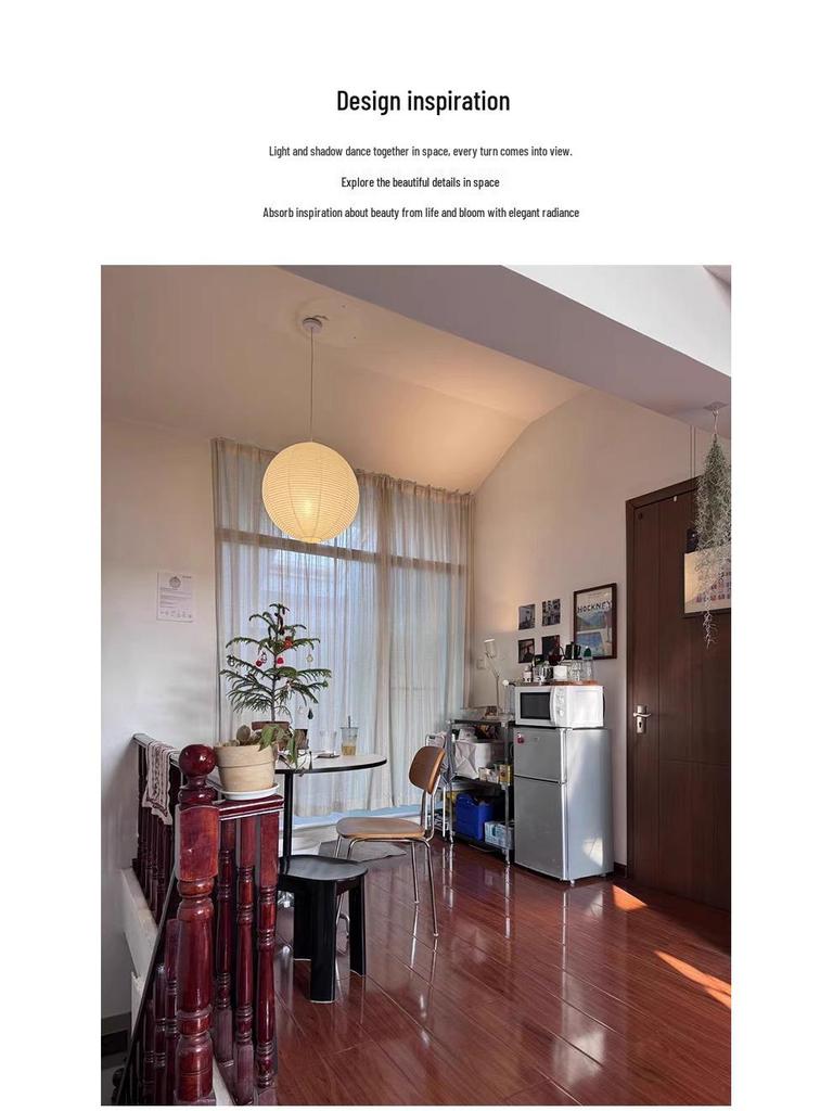 Noguchi Yu Japanese Paper Lantern - Round Pendant Lampshade for Living Room, Dining Room, Cafe, Guesthouse, Clothing Store, Wabi-Sabi Style.