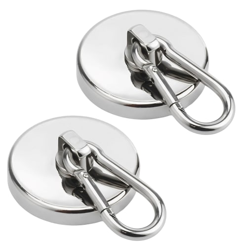 East Leaf Magnetic Hooks, Strong, 68kg Weight Capacity, Carabiner, 360 Rotation, Neodymium Magnet, Stainless Steel, 42mm Diameter (Pack of 2)