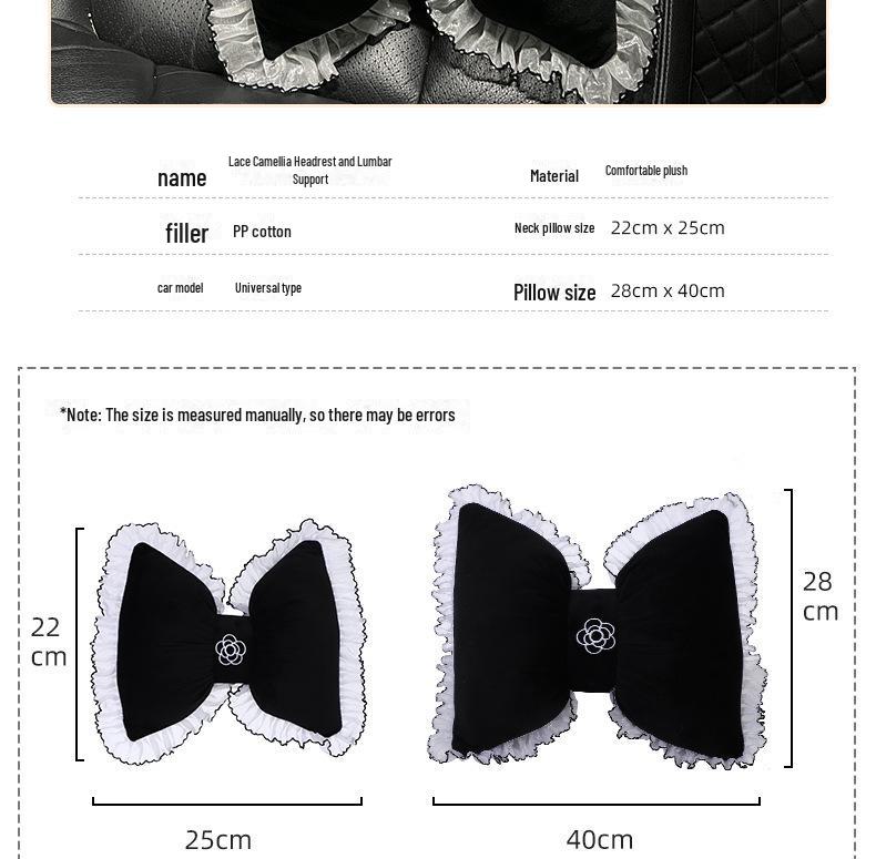 Summer Car Headrest Ventilated Comfortable Neck Pillow with Red Lace Camellia Design and Waist Support