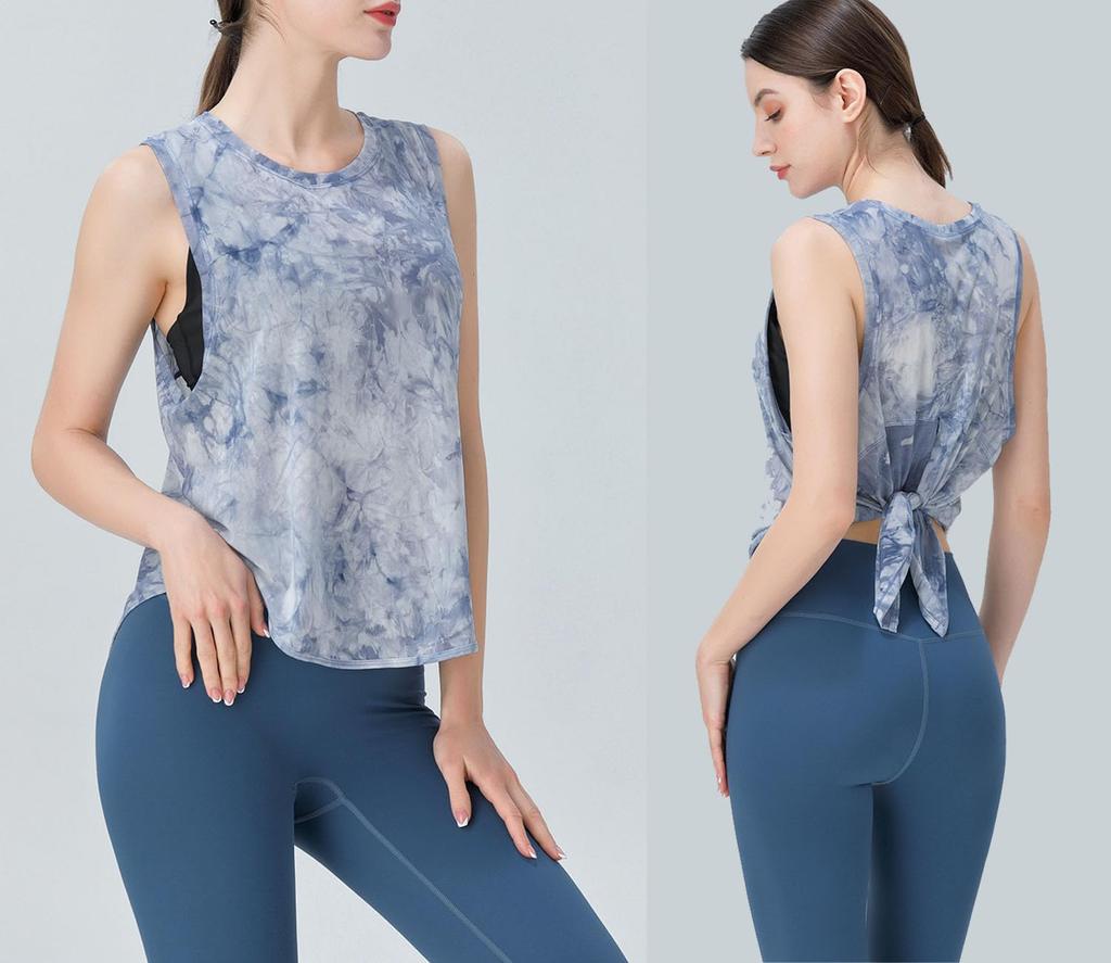 Yuoku Sports Tank Yoga Back Stretch Women's Top, Wear, Sleeveless, See-Through Top, 2-Way Ribbon, Yoga, Fitness, Sheer, Quick-Drying, Lightweight,