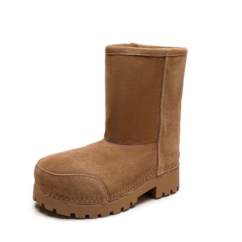 

Уродливо-милые парижские сноубутсы 2024 осень-зима новая толстая подошва дизайн большая голова бархат утолщенные теплые короткие ботинки женский тренд 40 верблюд