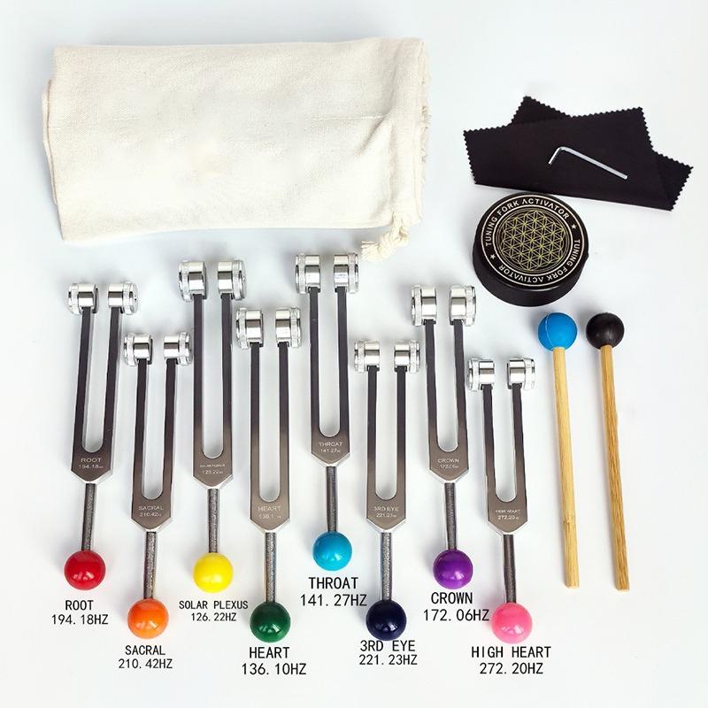 Colorful 8 Tuning Fork Set Healing Yoga Relaxation Musical Instrument Therapeutic Diapason Yoga Meditation Set Tuning Fork
