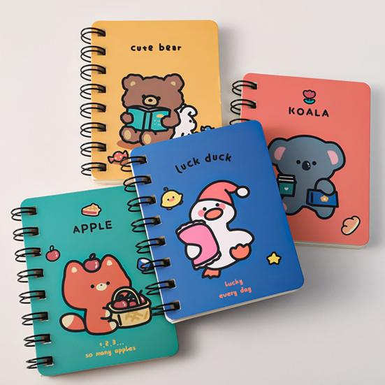 2Pcs Mini Cute Spiral Notebook Cartoon A7 Side-Turning Coil Notebook Smooth Writing Pocket Notepad 80 Pages for Study Office Journaling
