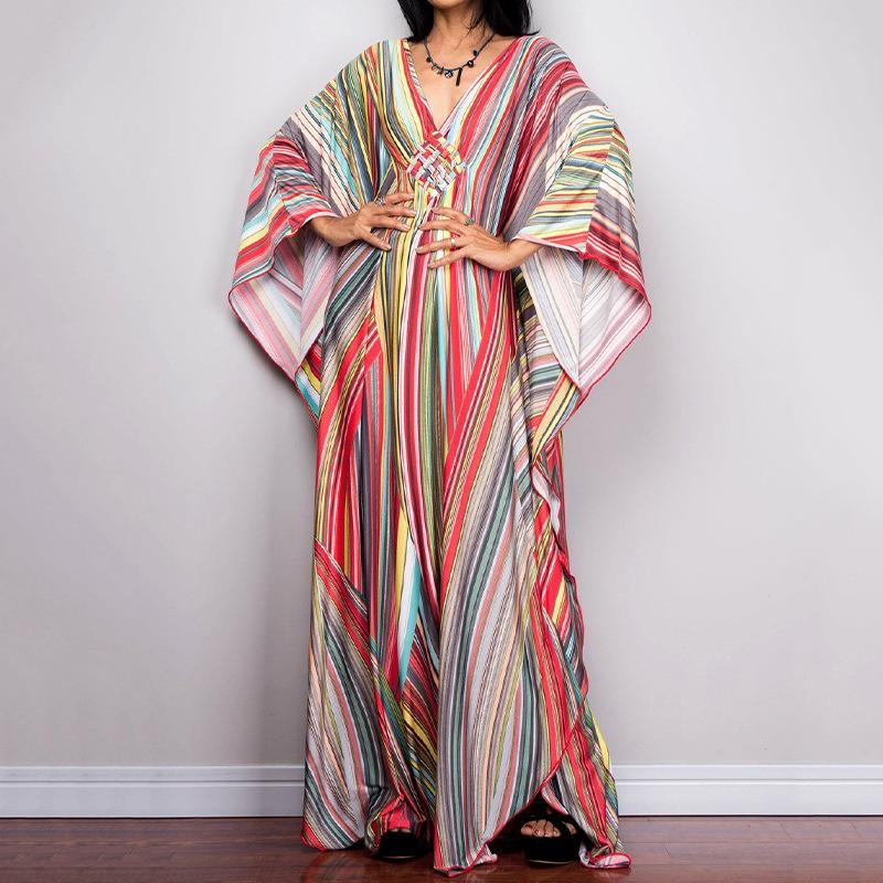 Women Ethnic Print Kaftan Beach Dress Plus Size Swimsuit Cover Up