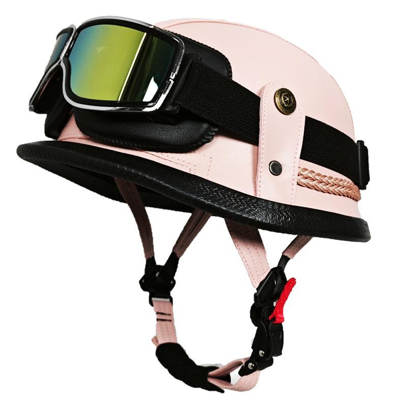 German Handmade Leather Helmet Men and Women Four Seasons Half Helmet Electric Vehicle Helmet Retro Steel Helmet