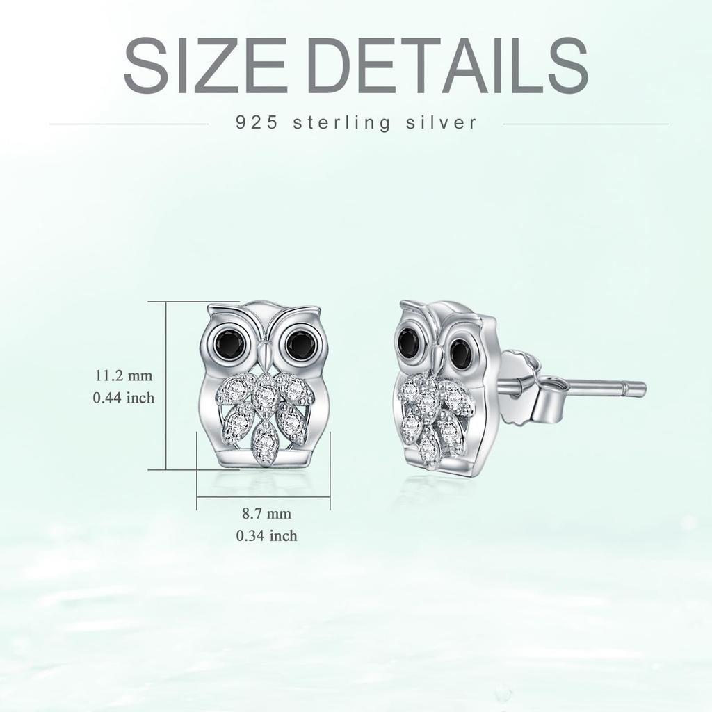 Owl Earrings for Women, 925 Silver, Hypoallergenic, Owl Stud Earrings, Owl Accessories