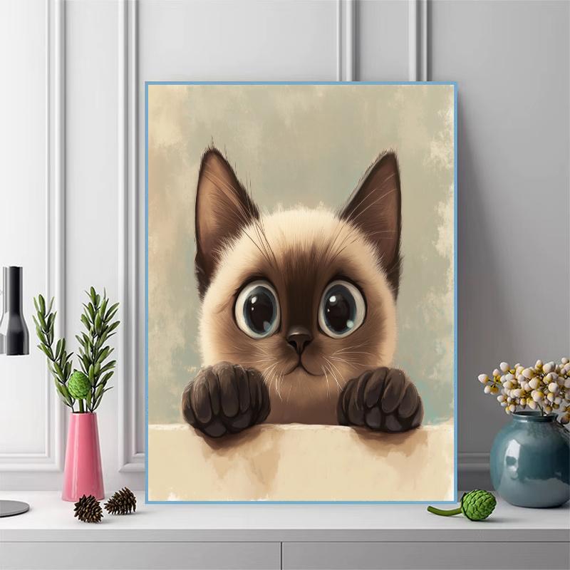 Siamese cat oil painting Pattern  3pcs 100% Round Full Drill 5D DIY Diamond Painting Embroidery Cross Stitch Rhinestone Décor