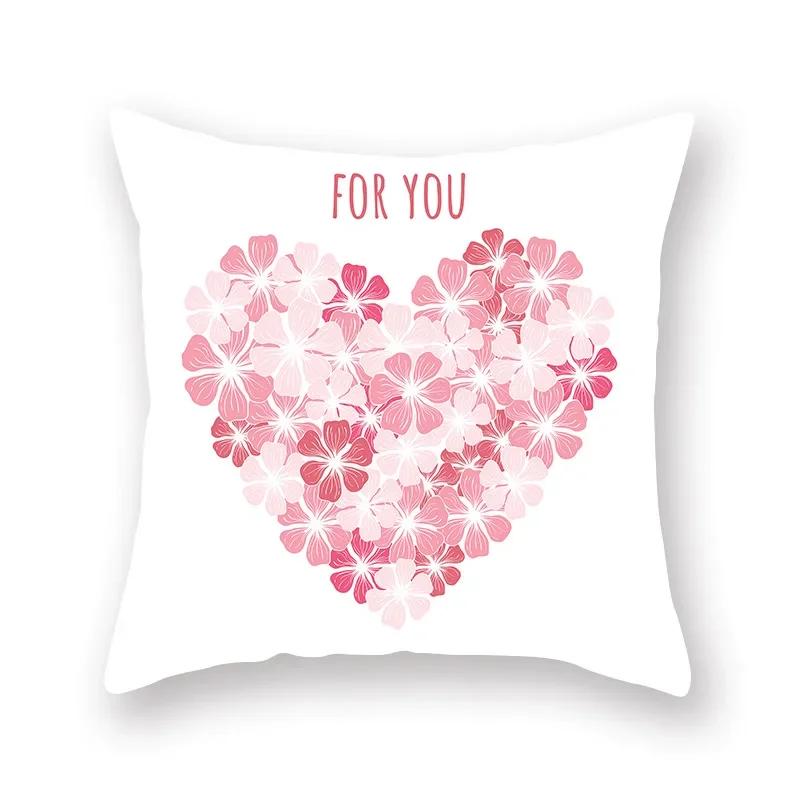 Cute Pink Red Heart Print Home Decor Pillow Sofa Cushion Cover Valentine's Day  Pillowcase