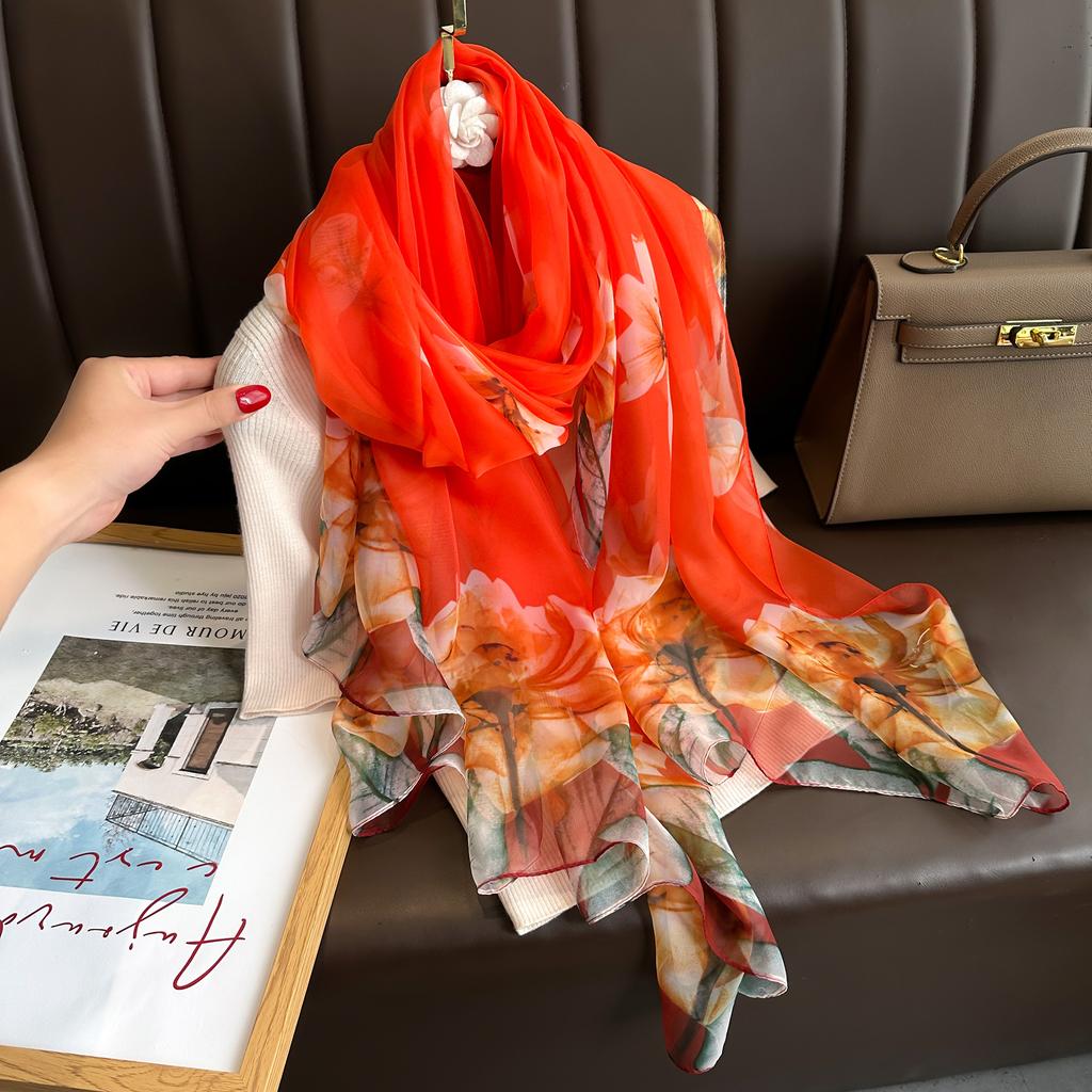 Fashion Satin Finish Sunscreen Scarves Female 180*130Cm Style Beach Towel Popular Print Silk Shawl Luxury Dustproof Big Bandanna
