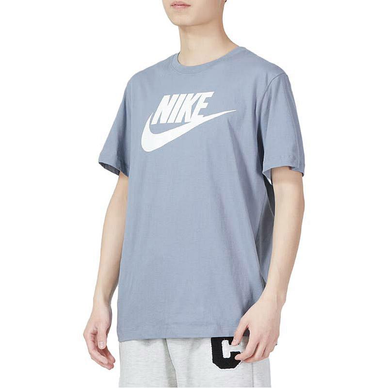 Nike Solid Color Logo Print Crew Neck T-Shirt Men Tops Blue AR5005-493