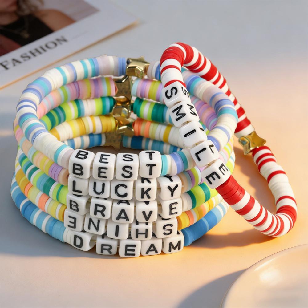 Trendy Teen DIY Friendship Bracelet: Colorful Adjustable Polymer Clay with Sweet Letter Charms