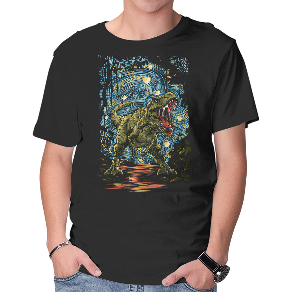 Unisex Crew Neck T-Shirt Starry Rex Graphic Short Sleeve Casual Tee L