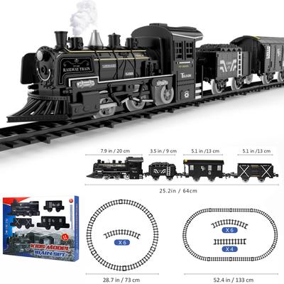 Train de Marchandises Rigolo Ferroviaire Locomotive à Vapeur à Eau Ensemble de Jeu avec Simulation de Fumée Modèle Voies Électriques Jouets Cadeau pour Enfants