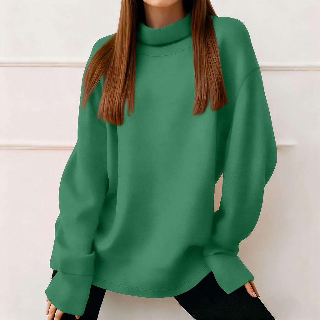 Women's Fashion Solid Color Long Sleeved Round Neck Pullover Casual Sweatshirt Top