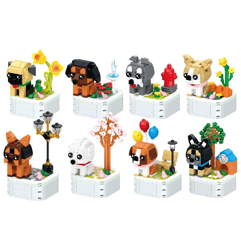 Factory Supply Children Puzzle Simulation Small Particles Potted Plant Building Block Lucky Cat Bulldog Assembly Animal Building Block