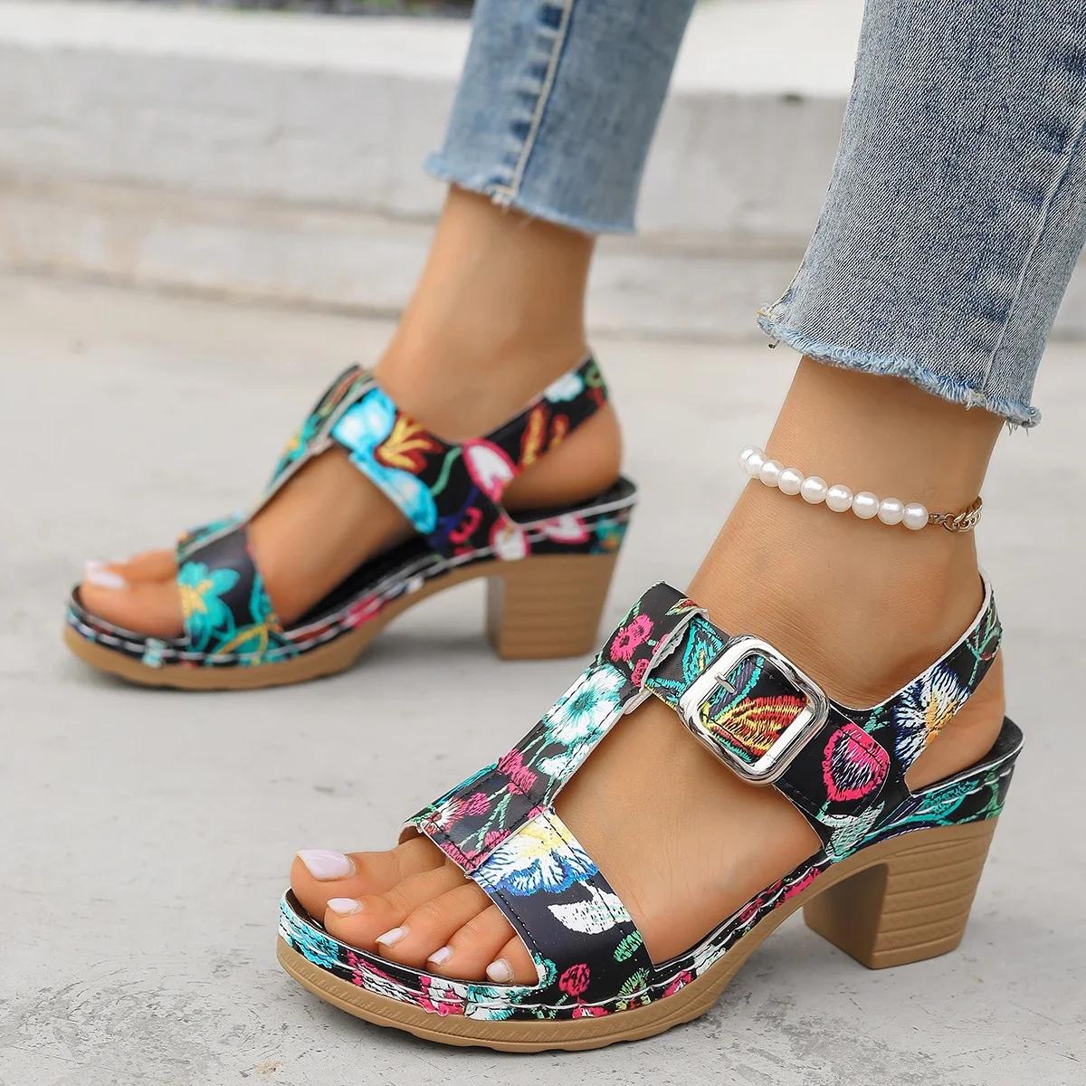 

Fashion New Women s Open Toe Chunky Heel Sandals Summer Retro Heeled Shoes for Women Sandals Outdoor Casual Women s Platform Shoes 43 чорний