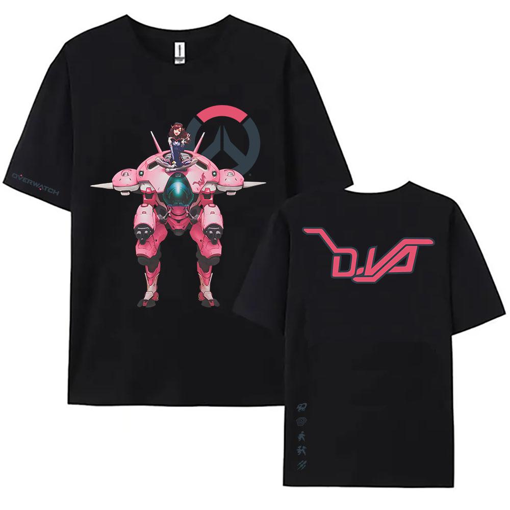 Overwatch 2 D.Va Fusion Cannons Tshirts Loose Women Men O-neck T-shirt Streetwear Game Graphic Printing Clothing Casual Tees