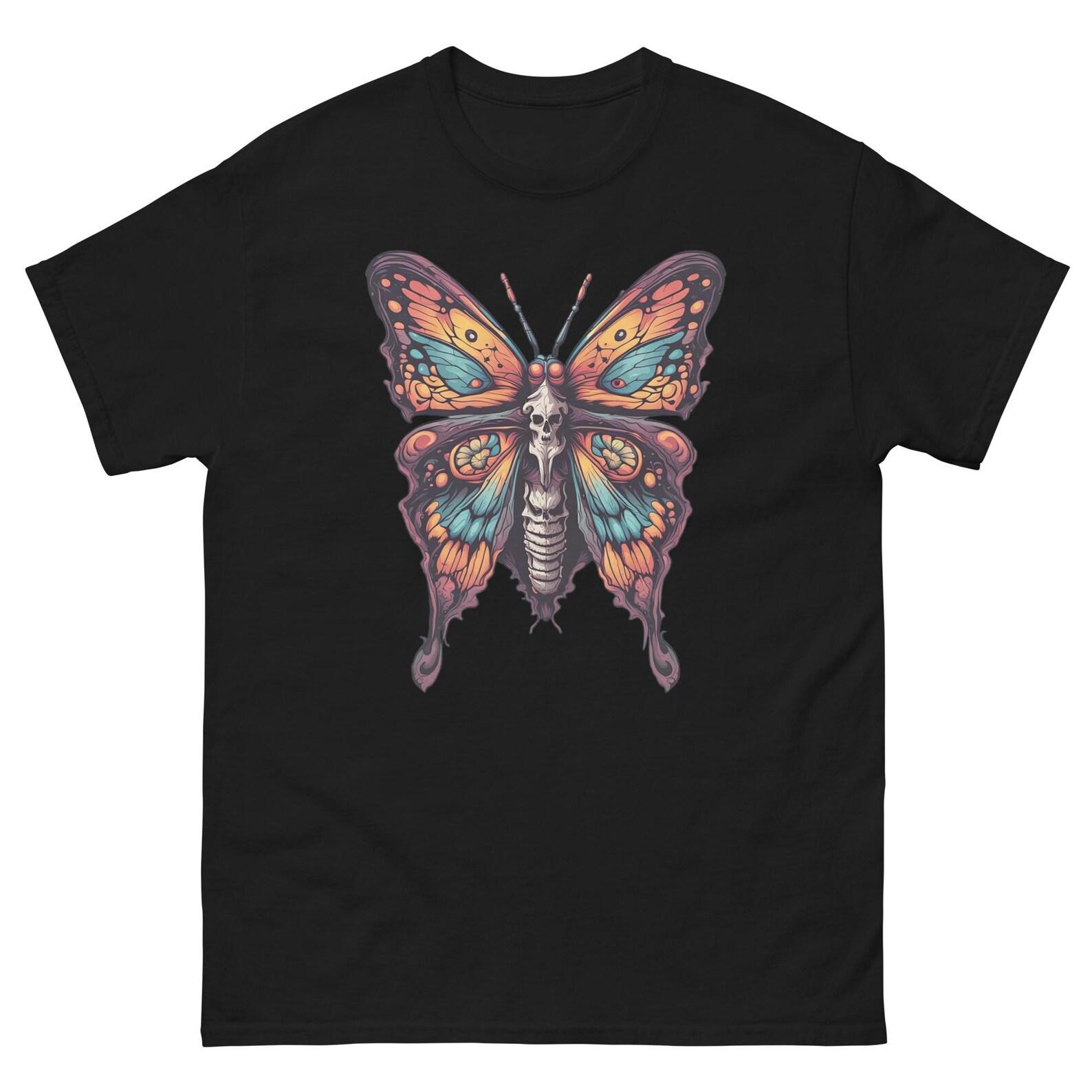 Skull Butterfly T-Shirt: Gothic Horror Cartoon Design M