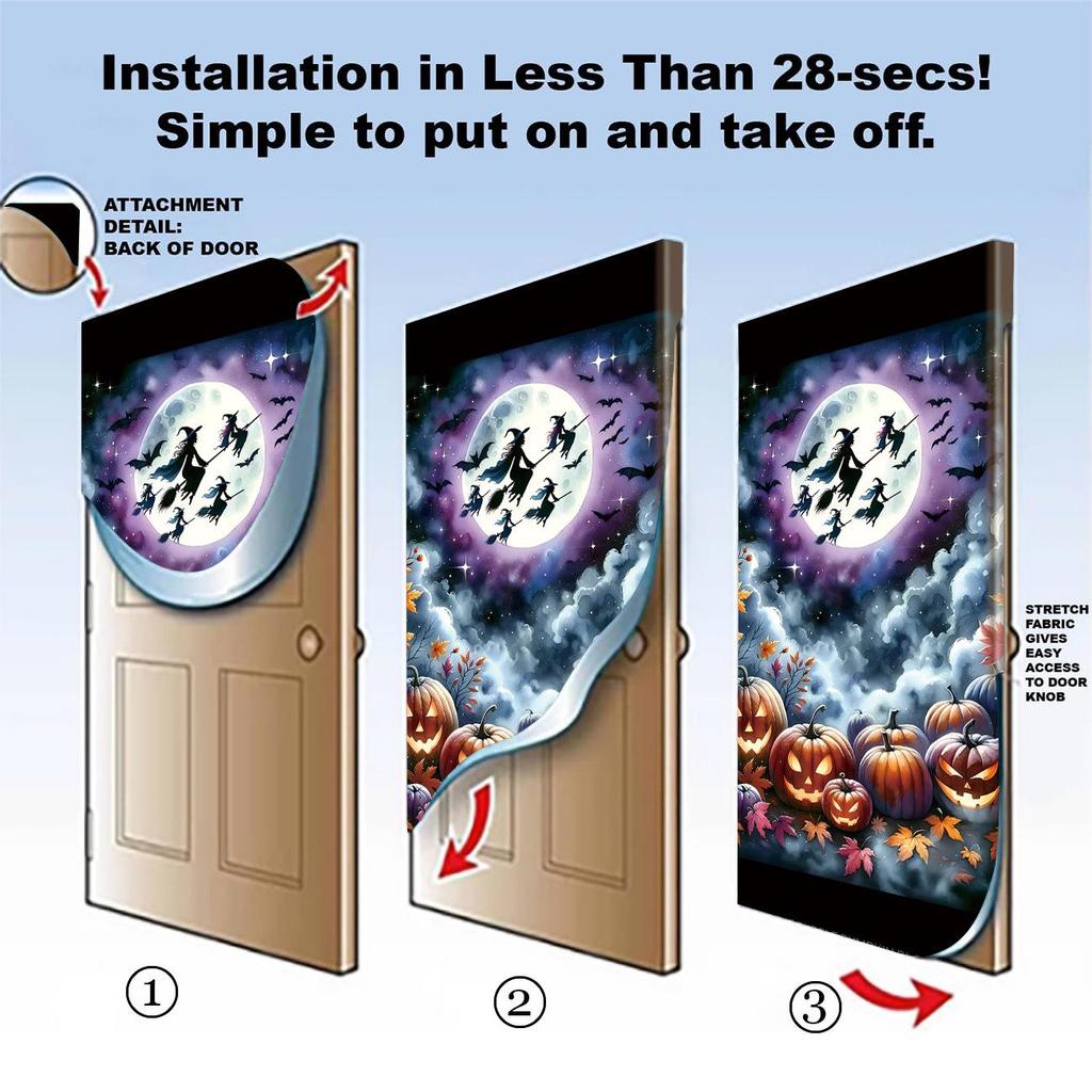 Halloween Pattern Stretch Carpet Fabric Door Cover - Easy Installation