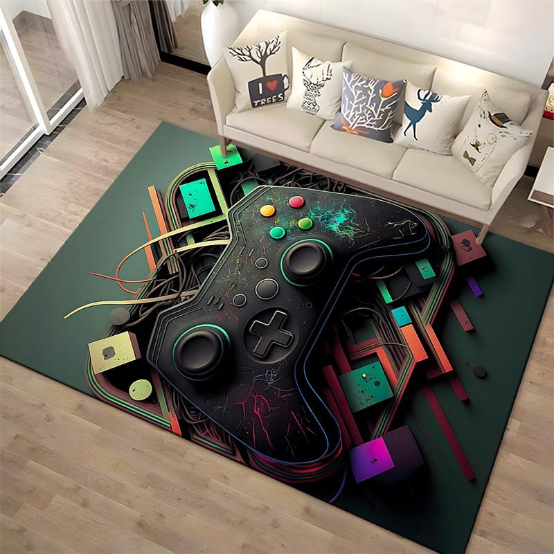 Game Controller Pattern Carpet with Vibrant Neon Gaming Design Style Suitable for use as an anti-slip for living room bedroom sofas