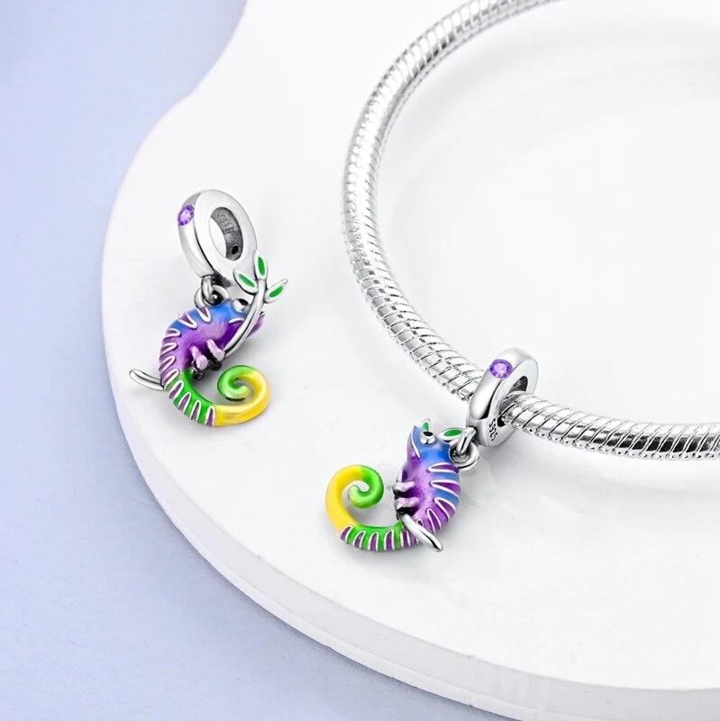 925 Sterling Silver Colorful Charms Beads Elk Elephant Scarab Cross Pet Cats Dogs Dangle Fit Original New Bracelet Jewelry