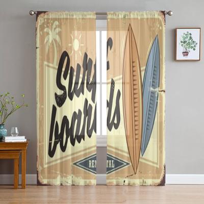 Surf Boards Rental Retro Beach Luxurious Chiffon Sheer Curtains for Living Room Bedroom Decoration Window Voiles Tulle Curtain