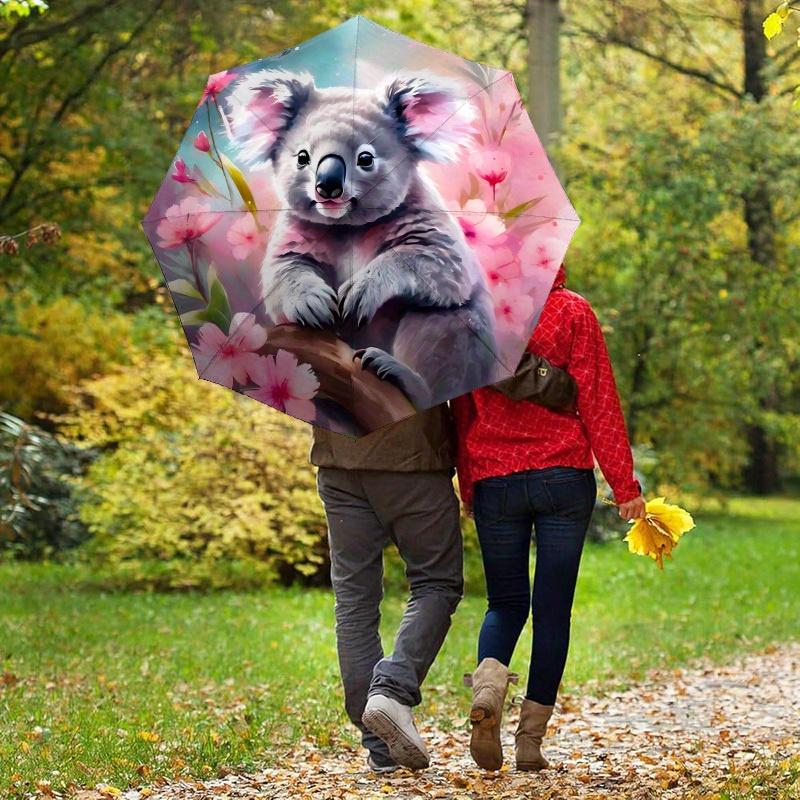 1pc Koala Blossom Themed Umbrella, 8 Rib Frame,Automatic Opening 3 Fold Umbrella, Lightweight and Durable Couple Umbrella-170