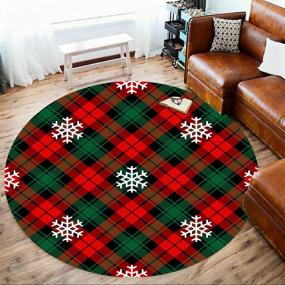 1pc Plaid Snowflakes Round Chair mat Area Rug - Non-Slip, Floor Mat for Office, Bedroom, and Indoor Decor -1002164